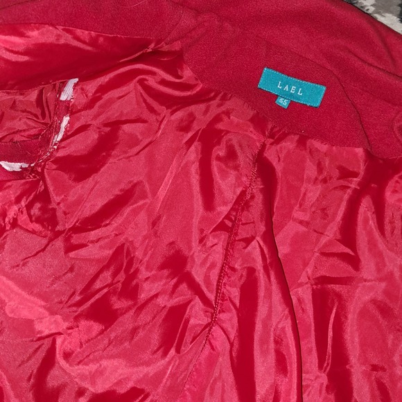 FLIRTY RED Coat Black Fleece Buttons peek-a-boo button up neck Sz SMALL Ladies - Picture 9 of 11